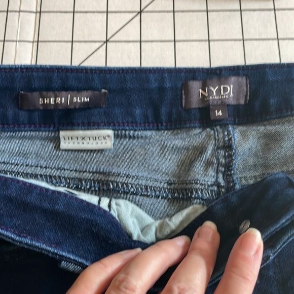 Nydj dark wash jeans, size 14, Sheri slim fit, no holes or distressing - Picture 3 of 9
